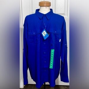 Columbia Omni-Shade Fishing Shirt Mens XL Azul Blue Long Sleeve UV Outdoor